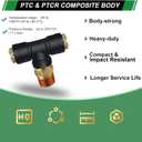 3/8" DOT Air Line Fittings Tee 3PCS, 3/8" Tube OD x 3/8" NPT Thread Tee Union PTC/PTCR & Brass Air Brake Push-To-Connect Fittings for Truck Trailers and Air Brake System