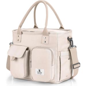 Hafmall Insulated Lunch Bag for Adults,Big lunch box for men, Wide Opening Insulated Bag with Shoulder Strap, Reusable Adult Lunch Bag For Work, Picnic(Beige)