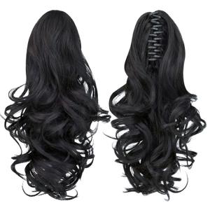 Black Ponytail Extension,14" Ponytail Claw Clip Hair Extensions Ponytail Short Curly Hair Ponytail Extension Natural Looking Synthetic Hairpiece for Women