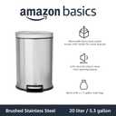 Amazon Basics Round Cylindrical Trash Can with Soft-Close Lid, Foot Pedal, Removable Inner Bucket, Smudge Resistant, 20 l/5.3 gallon, Brushed Stainless Steel
