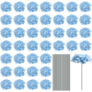 MECCANIXITY Silk Artificial Hydrangea Flowers, Light Blue Artificial Flowers Heads with Stems, Full Hydrangea Flowers for Wedding Centerpieces, Party Decoration 30 Set