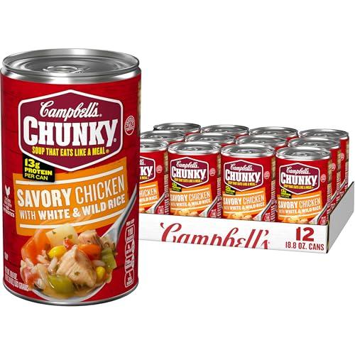 Campbell's Chunky Soup, Savory Chicken with White and Wild Rice Soup, 18.8 Oz Can (Case of 12)