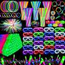 Camlinbo 148 PCS Glow in the Dark Party Supplies- 24 Pcs 16" Foam Glow Sticks, 24 Pcs LED Glasses, 100Pcs Glow Sticks Necklaces Bracelets Light Up Party Favors Pool Party Wedding Concert Halloween