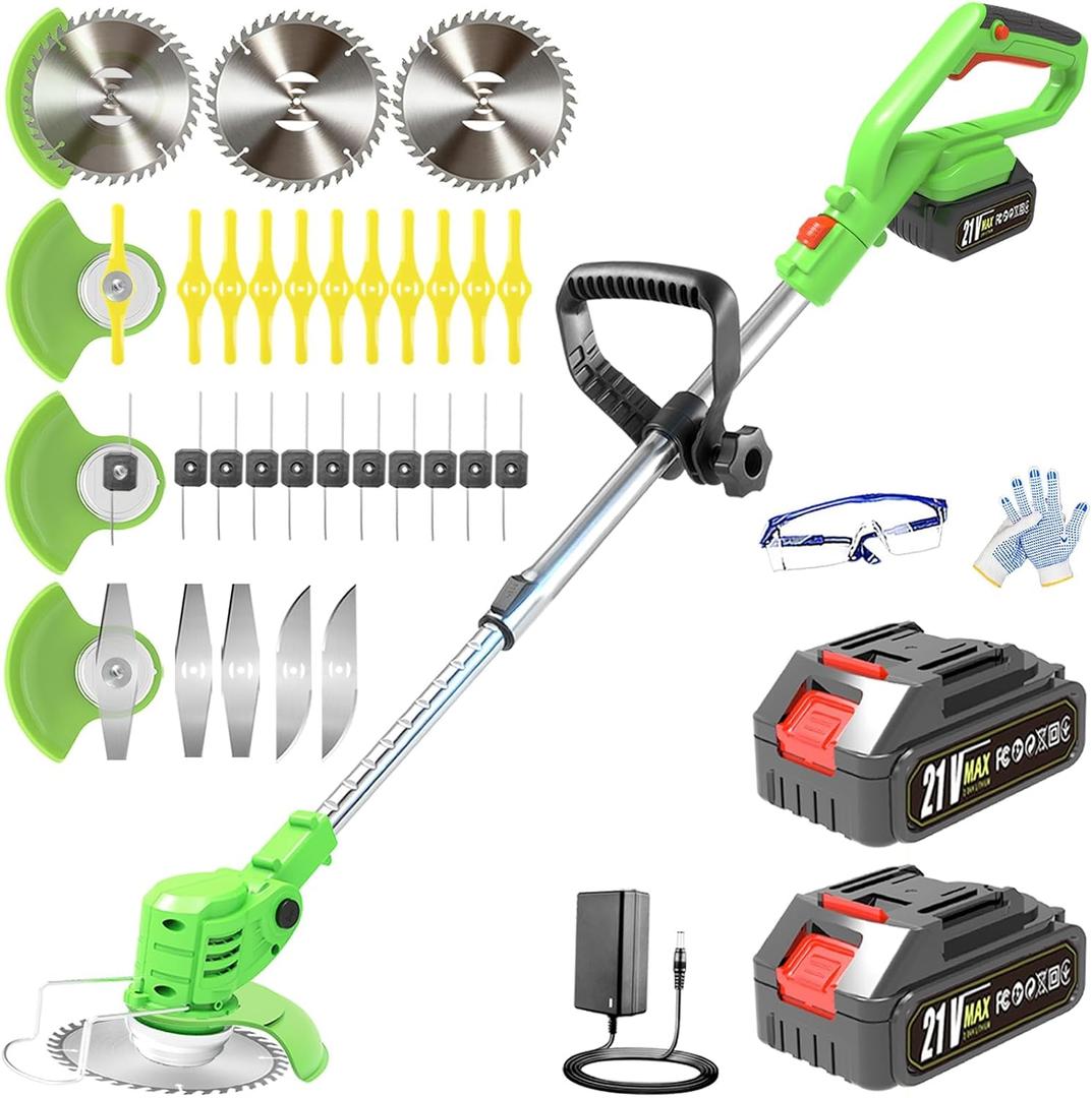 Electric Weed Wacker 2 Battery Powered, Grass Trimmer Cordless