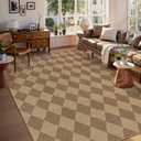 Lahome Colette Checkered Easy Jute Rug 8x10, Washable Rugs for Living Room Dining Room Farmhouse Indoor Outdoor Mat, Neutral Checkerboard Non Slip Black Carpet for Office Backyard Patio
