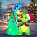 Joiedomi 7 FT Christmas Dinosaur Inflatable Decoration, Dinosaur Decorating a Christmas Tree Inflatable with Built-in LEDs Blow Up Xmas Tree for Party Outdoor, Yard, Garden, Lawn Winter Decor
