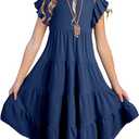 blibean Girls Summer Boho Sun Dress Tween Ruffles Tiered Dresses, Color: A Dark Blue,  Size 12-13 Years