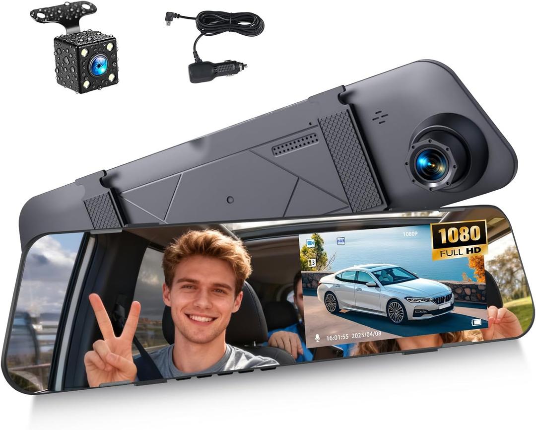 4.5 Inch Mirror Dash Cam Backup Camera 1080P Front and Rear View Mirror Camera for Cars Dual Lens Cam Loop Recording 150Wide Angle G-Sensor Parking Assistance Loop Recording