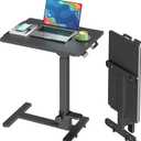 Foldable Mobile Standing Desk, 27 Inch Small Rolling Laptop Cart Height Adjustment, 90 Tiltable Sofaside Table, No Assembly Needed Portable Computer Workstation, Black