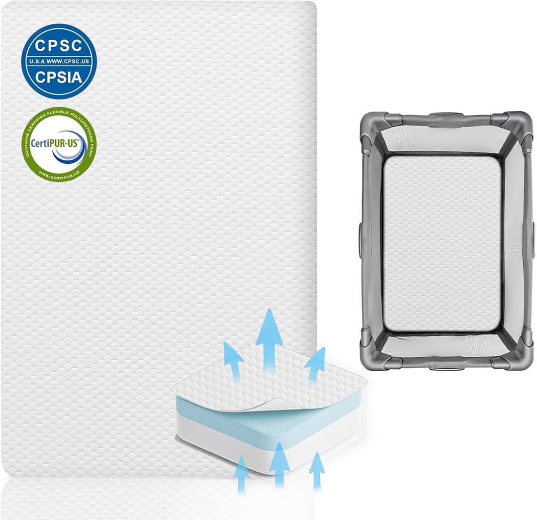 Lisara Pack and Play Mattress, 38 x 26 Pack N Play Mattress for Babies and Toddlers, Dual Sided Gel Memory Foam Waterproof, Removable and Breathable Ice Silk Cover