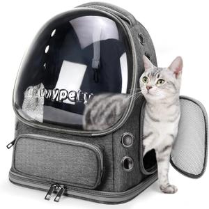 Cat Backpack Carrier, Breathable Cat Carrier Large Space Bubble Pet Backpack for Kitty Small Dog up to 12lbs, Transparent & Foldable Pet Carrier for Travel Hiking (Dark Gray)
