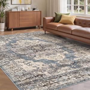 befbee 6x9 Area Rugs for Living Room,Super Soft Ultra-Thin Stain Resistant Machine Washable Rugs for Bedroom,Non-Slip Backing Large Area Rug(Blue/Black,6'x9')