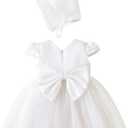 Newborn Baby Girl Christening Dress White Baptism Lace Long Sleeve Fall Wedding Dresses with Bonnet Outfit (0-3 Months)