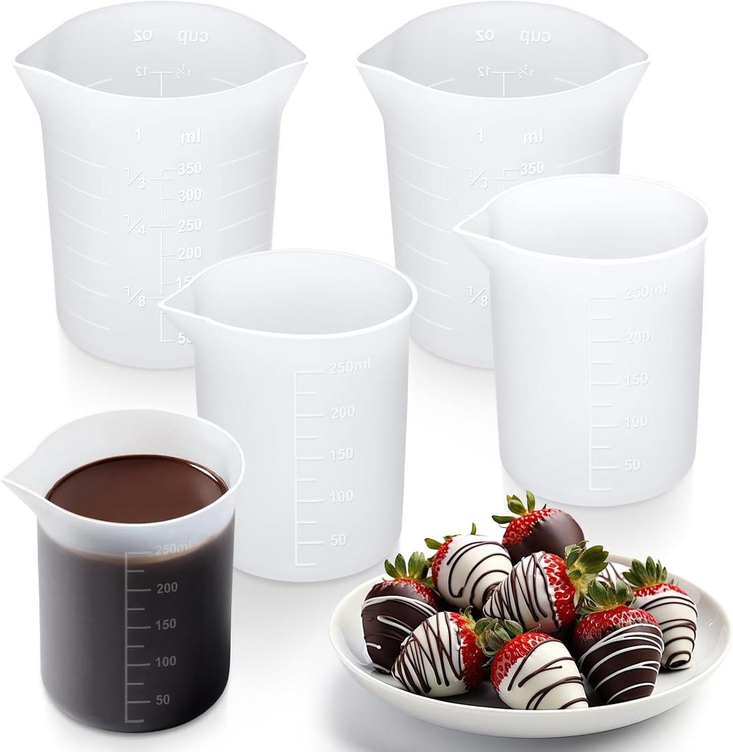 TUZAZO Silicone Cups for Melting Chocolate, 4Pcs Reusable Silicone Measuring Cups with 250ml & 350ml Capacity Baking Supplies for DIY Chocolate & Dessert Dipping