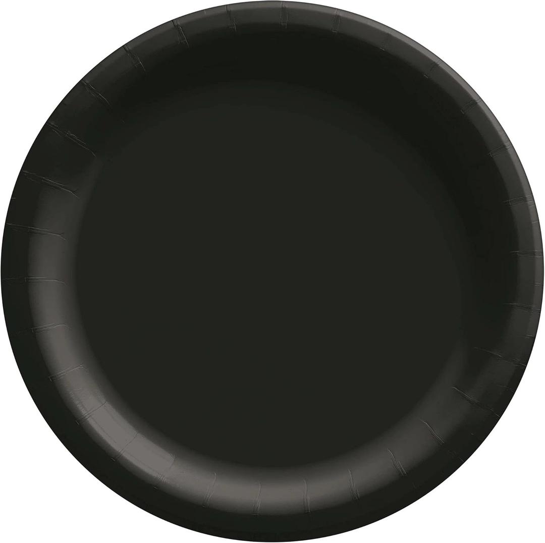 Amscan et Black Round Paper Plates - 8.5" (50 Pc) - Sturdy & Eco-Friendly Party Essentials - Perfect for Celebrations & Events