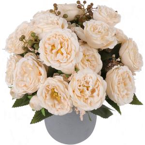 Artificial Peonies Silk Flowers, Beige Faux Peony Bouquet 4 Bundles Florals Arrangements Decor for Farmhouse Home Boho Wedding Table Centerpiece, Fake Plastic Flowers Bulk for Vase Decoration (Beige)
