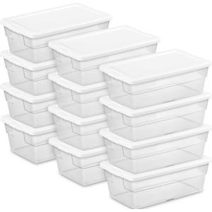 Sterilite 12-Pack 6 Quart Storage Boxes, Stackable Clear Plastic Bins with Snap-On Lids – Heavy-Duty Organizing Containers for Closet, Bathroom, and Office