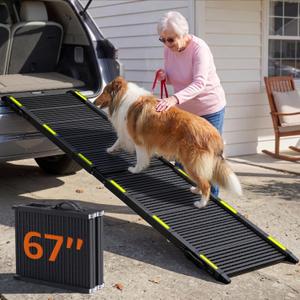 Folding Dog Ramp for Car - 67" Long x 16" Wide Portable Dog Ramps for Large Dogs, Plastic Non Slip Material for Outdoor Truck SUV Rv Camper Side Door, 250 Lbs Heavy Duty