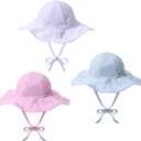 Geyoga 3 Pcs Baby Sun Hat Summer Beach Hat Outdoor Adjustable Floppy Cap with Protection Wide Brim for Boy and Girl