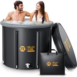 Ice Bath Tub for Athletes, 116 Gal XL Cold Plunge Tub for Recovery and Cold Water Therapy, Portable Multiple Layered Ice Pod Barrel for Outdoor, Inflatable Icebath Tub at Home (Black with Gray Interior)