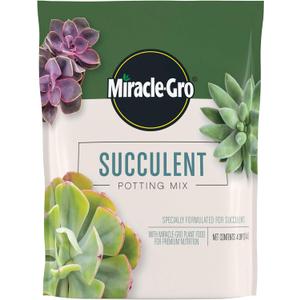 Miracle-Gro Succulent Potting Mix, For Indoor Succulents, Aloe Vera and More, Made with Miracle-Gro Plant Food, 4 qt (1 Pack)