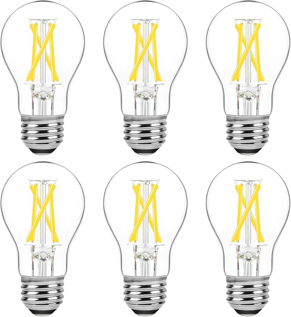Dimmable E26 LED Edison Bulbs 60 Watt Equivalent, 6W A15 Vintage LED Light Bulbs 5000K Daylight White 600LM for Ceiling Light Fan, Appliance, Filament Clear Refrigerator Light Bulbs 6-Pack