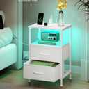 SONGMICS BELLAH Collection - Nightstand with Charging Station and App-Controlled Adjustable LED Lights, Bed Side Table, 2 Drawer and 1 Open Shelf, Bedroom, Cloud White and Snow White ULGS302WH01S