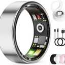 Smart Ring for Women & Men, Health Tracker Ring with Heart Rate, Blood Oxygen,Blood Pressure, IP68 Waterproof Fitness Ring, Sleep Tracker for iPhone and Android, No APP Fee (Silver, 6#)