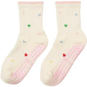Shapes Studio Crew Half Calf Grip Socks, Cutest Fruits Pilates Socks, Ruffle socks, Non-Slip, Barre Yoga Fitness (5-10, Mini Heart Petal)