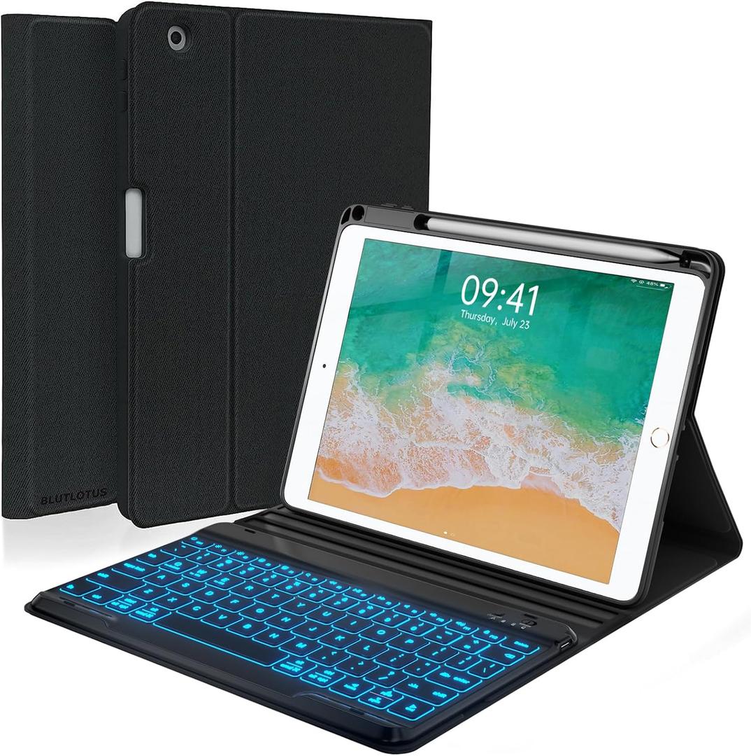 BLUTLOTUS Keyboard case for iPad 5th/6th Generation 2017/2018, 9.7 Inch iPad Air 2 Case, Removable Wireless Backlit Detachable Keyboard, Folio Smart Cover(Black)
