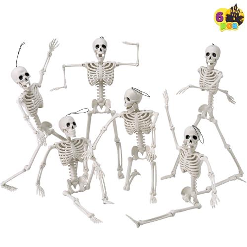 JOYIN 5 PCS 16" Halloween Skeleton Decor, Full Body Posable Movable Joints, Hanging Skeletons for Halloween Decoration Indoor Outdoor, Graveyard Haunted House Prop, Spooky Scene Party Favor