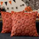 Halloween Ghost Pillow Covers 18x18 inch Set of 2,Rust Soft Plush Faux Fur Throw Pillow Cases Decorative Cushion Case for Bed Sofa Chair Fall Autumn Halloween Home Decor