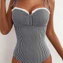 Herseas Womens Striped One Piece Swimsuits Tie Shoulder High Cut Tummy Control Bathing Suit 2026 Summer Beach Swimwear (Small)