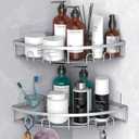 Corner Shower Caddy, 2 Pack Adhesive Bathroom Shower Corner Organizer Shelf, No Drilling Rustproof Wall Mounted Shower Storage Rack Shampoo Holder Organizer (Silver)