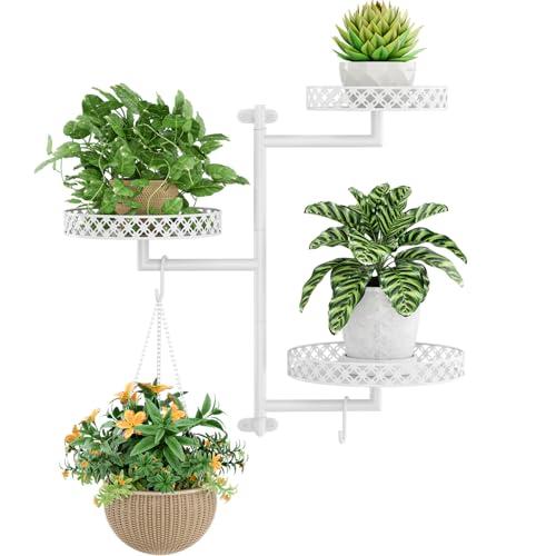OVICAR Rotating Window Plant Shelves - Indoor Wall Plant Stand 3-Tier Floral Metal Window Shelf Holder for Multiple Plants with Hanging Hooks Home Decor White