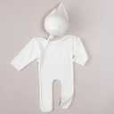 Vemonllas Newborn Photography Props Boys Girls Outfits Sleepy Hat Bonnet & Footed Romper Bodysuit Photoshoot Costume Set (Middle White)