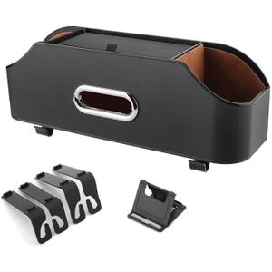 Car Headrest Back Seat Organizer with 2 Cup Holder & Tissue Box and Storage Box Hook kids Car Food Sauce Storage Holder Car Interior Accessories for Driving, Travel, Road (Black)