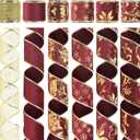 AIMUDI Burgundy Christmas Velvet Ribbon 2.5" Burgundy and Gold Wired Ribbon for Christmas Trees Wreaths Gift Wrapping Garlands Crafts Topper Bow - 6 Rolls 36 Yards