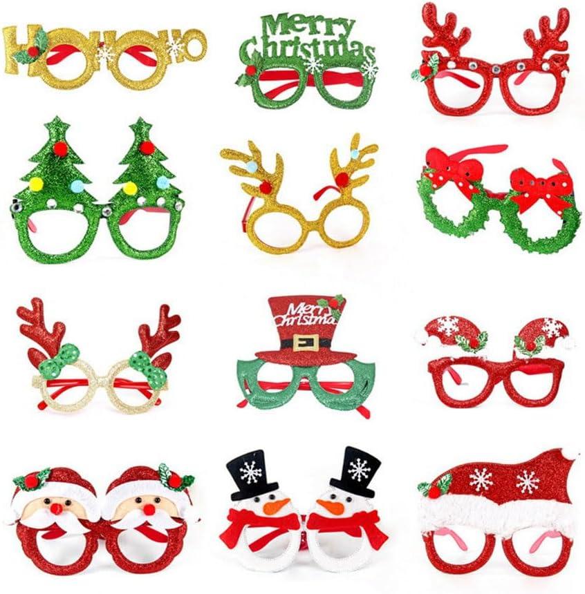 12pcs Christmas Glitter Party Glasses Frames with 24 Designs Decorations Accessories for Christmas Party Favors Holiday Favors (Snowman)