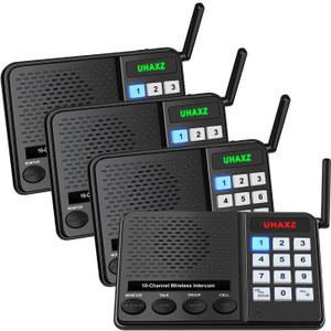 Intercoms Wireless for Home, Long Range Intercom 6000ft, Home Intercom System Wireless with Group Call, Monitor Function, 8 Volume Levels Intercom System for Busines Office Elderly(4 Packs)