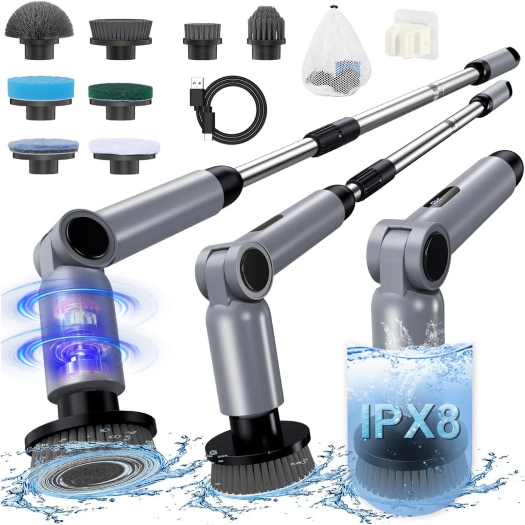 Electric Spin Scrubber, [IPX8 Waterproof ] [50KG Torque]- Gray