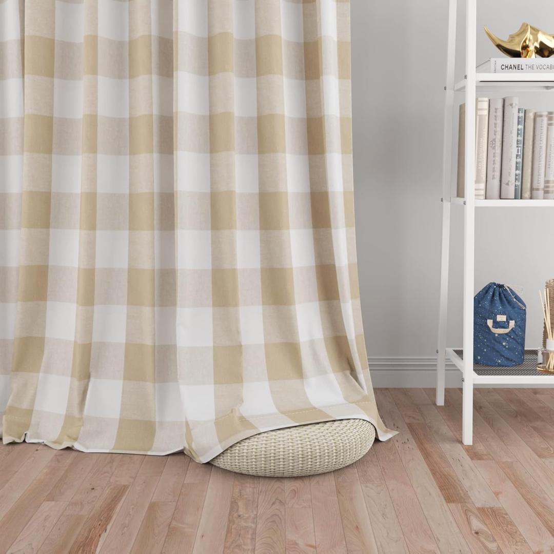 UPOPO Beige White Buffalo Check Window Curtains 92 inches Long Living Room Cotton Curtain Panels Bedroom Drapes Plaid Gingham Farmhouse Decor Curtains Rod Pocket Kitchen Basement 2 Panels 52"x92" 