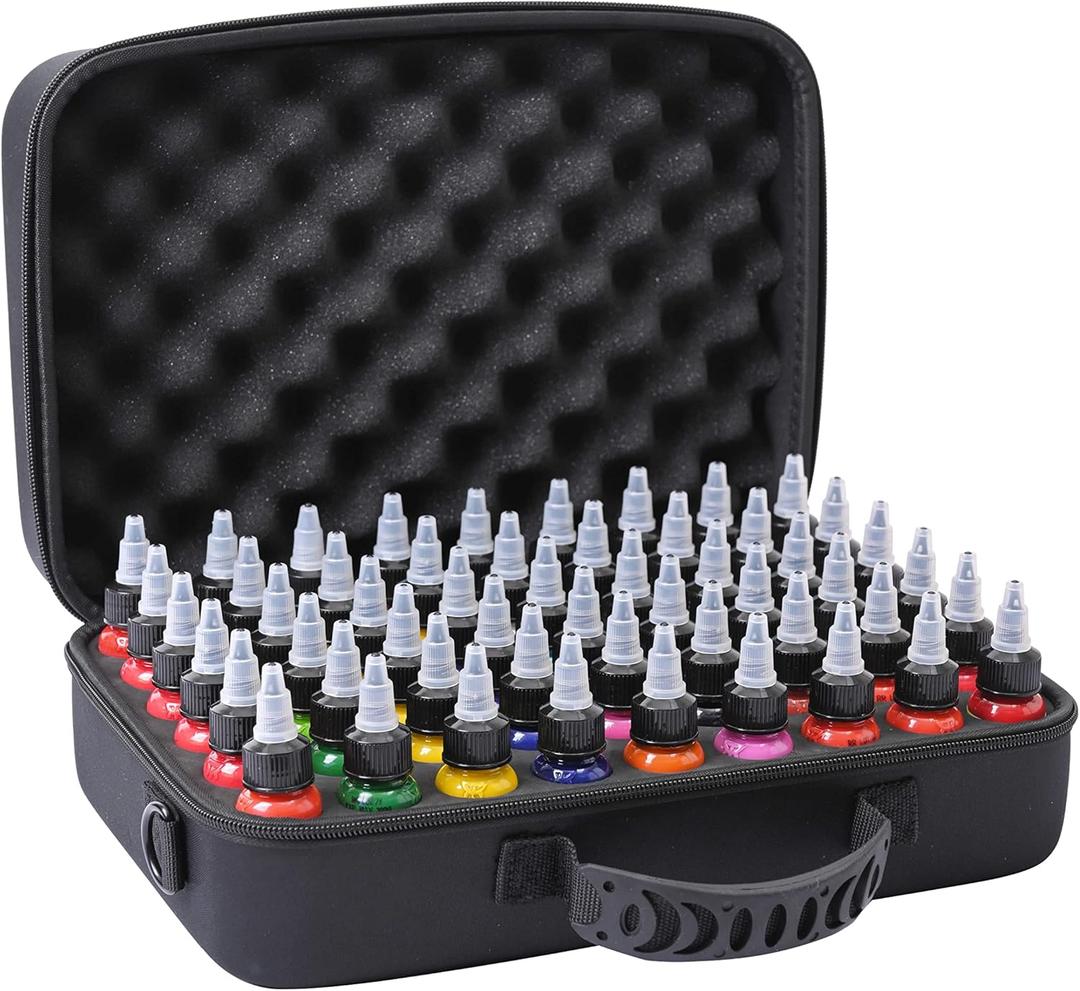 Drawing Ink Travel Case - Holds 54pcs 1oz Drawing Inks, PU Memory Foam Cap Sealer (Case Only)