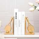 Modern Decorative Gold Bookends for Shelves,Unique Tennis Racket Book Ends | Heavy Books Stopper Decor for Desk Home,Non-Slip Book Holder Shelf Decor, Gifts for Tennis Lovers