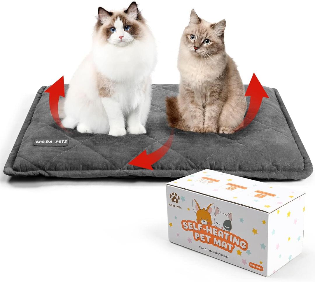 Mora Pets Self Heating Cat Bed Self Warming Cat Bed Thick Thermal Pet Bed Mat 36 x 24 Inches Removable Washable Cover for Outdoor Indoor Cats and Dogs Suede Grey, Large