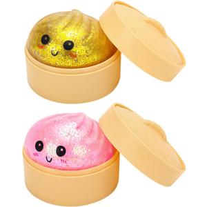 2 Pcs 2.1" Mini Glitter Dumpling Squishy Toy, Dumpling Squishy Mystery Box, Fun Stress Relief Sensory Fidget Toy for Kids and Adults, Collectible Desk Decor Gifts