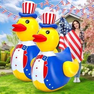 Lenwen 4th of July Inflatable Outdoor Decoration Patriotic 250th Anniversary Blow up Independence Day Blow up Duck Summer Pool Float Tube Beach Swimming Pool Yard Garden Memorial Day Party Decor