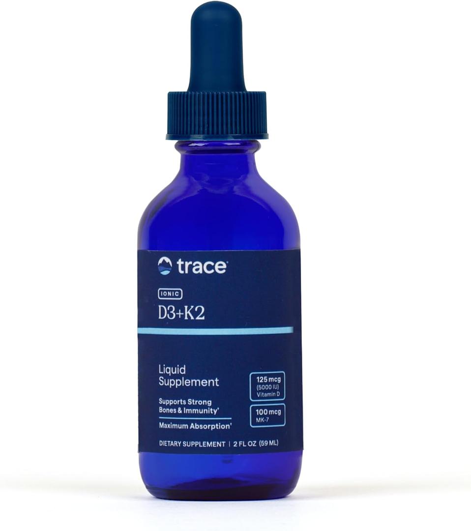Trace Minerals Liquid Vitamin D3 + K2 Supplement, 5000 IU, 2 fl oz (EXP 06/30/29)