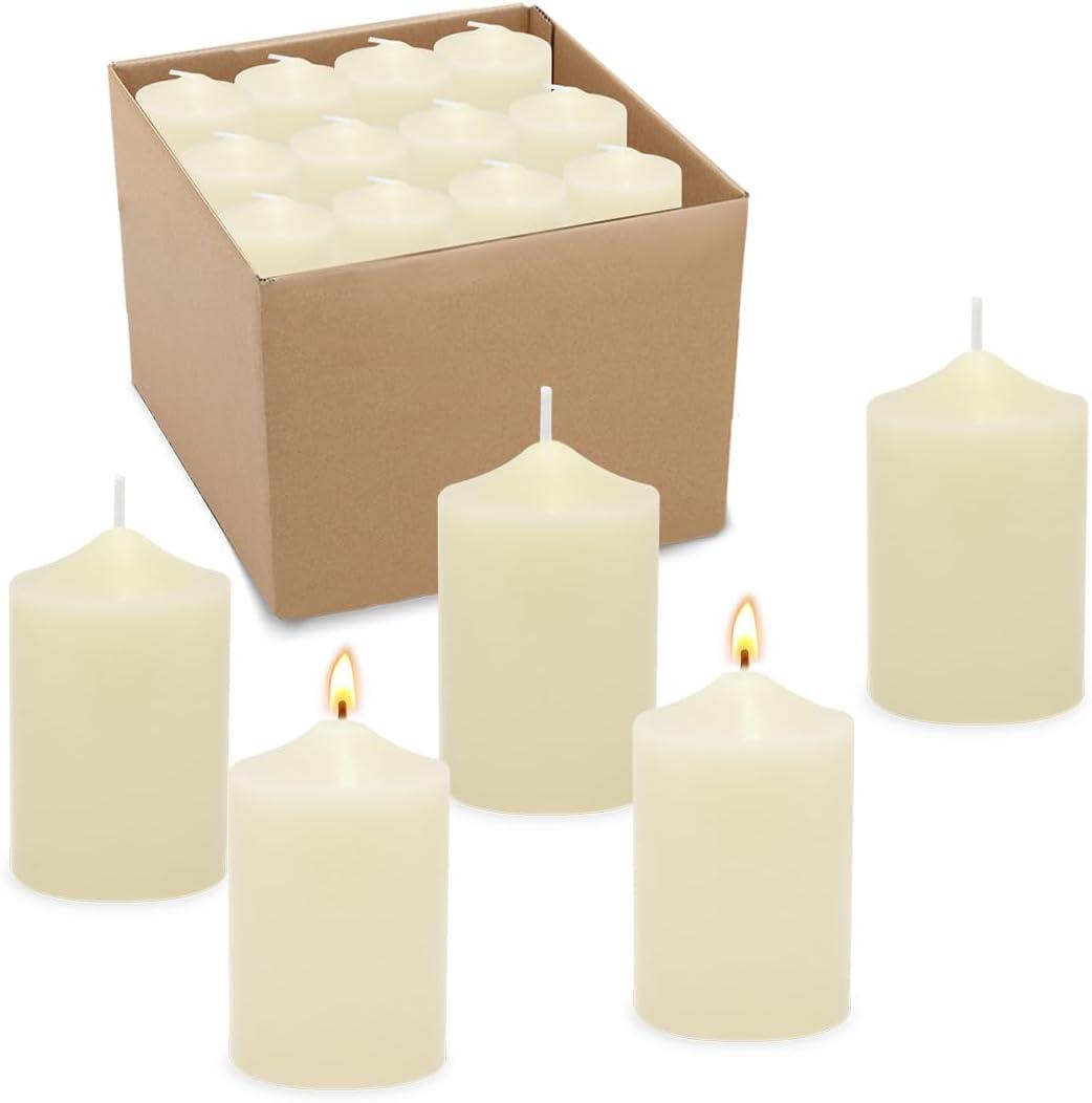 24 Packs Ivory Votive Candles, Unscented Small 1.5 Inch by 2.0 Inch Wax Candles for Wedding, Party & Home Dinner Table Decoration - 12 Hour Burning