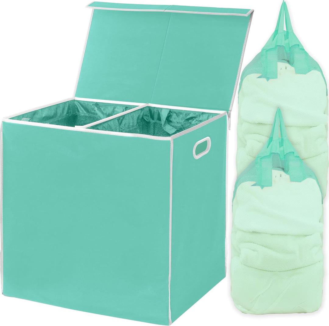 Simple Houseware Double Laundry Hamper with Lid & Removable Bags, Turquoise